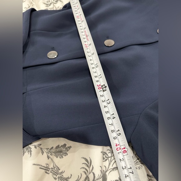 H&M Navy monk collar peplum blazer with belt tie - Picture 6 of 8